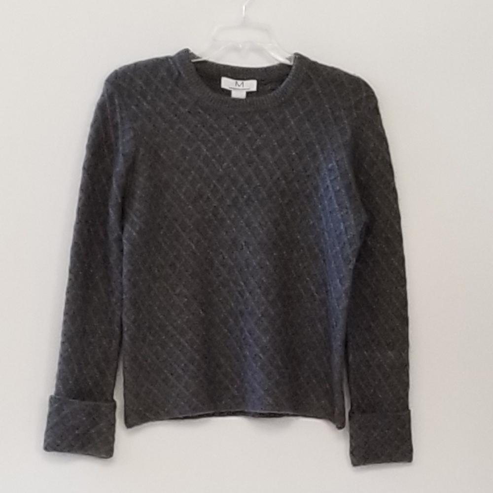 Magaschoni Gray Quilted Crewneck Sweater